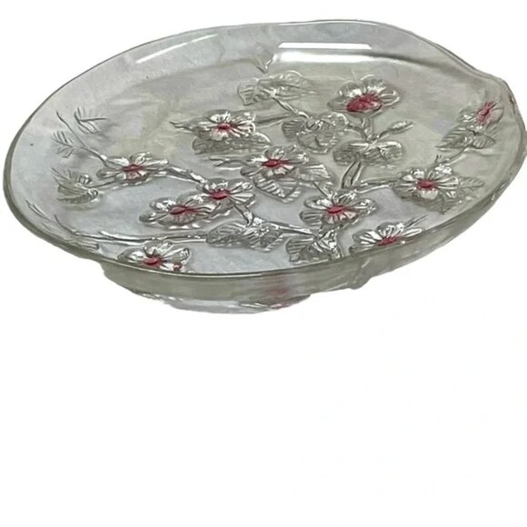 Vtg WALTHER glass server plate CHERRY BLOSSOM BRANCH charmingly asymmetrical - Picture 9 of 10